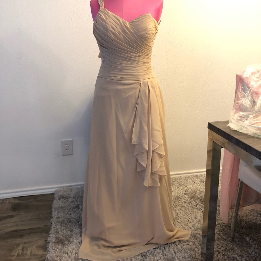 One shoulder champagne dress with ruffles
